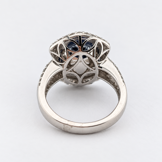 Ring Cocktail 0.67ctw Round Diamonds GIA: 6233722201 5.26ct Blue Sapphire Pt900 19mm Sz7 11.23g 226100044