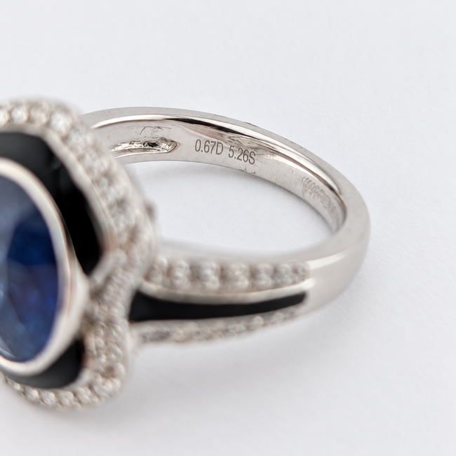 Ring Cocktail 0.67ctw Round Diamonds GIA: 6233722201 5.26ct Blue Sapphire Pt900 19mm Sz7 11.23g 226100044