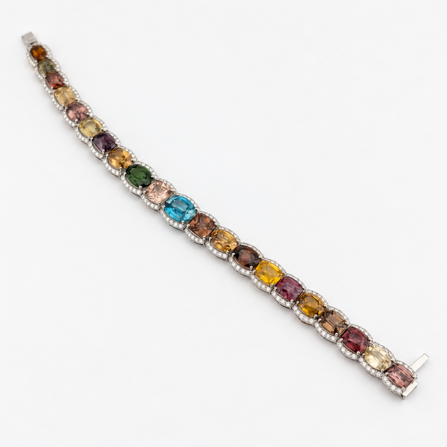 Bracelet Floral 2.78ctw Round Diamonds GGA: GGA078186 53.89ctw Multi Color Zircon Pt900 12-9mm 7" 30.36g 226100011