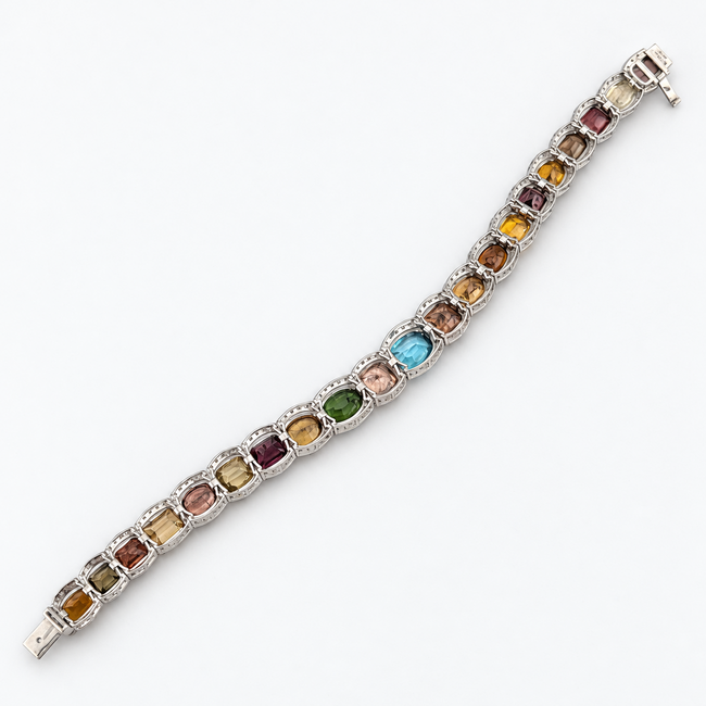 Bracelet Floral 2.78ctw Round Diamonds GGA: GGA078186 53.89ctw Multi Color Zircon Pt900 12-9mm 7" 30.36g 226100011