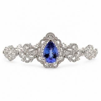 Bracelet Tiered Halo Diamond Cluster Links 3.66ctw Round Brilliant & Baguette Diamonds 9.11ct Blue Tanzanite 14kw 1.125" 7" 21.8g 226100010