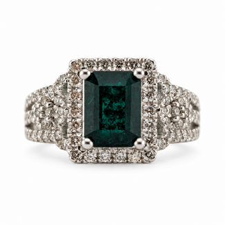 Ring Geometric Halo 3-Row Split Shank 0.75ctw Round Diamonds 1.61ct Green Emerald 950pt 11.5mm Sz7 7.7g 226100031