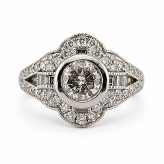 Ring Geometric Milgrain 1.01ct Round & Baguette Diamond 0.84ctw Diamonds 950pt 15mm Sz6.5 9.5g 226100030