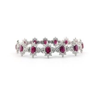 Bracelet Floral Halo Links Articulated 5.52ctw Round Brilliant Diamonds GIA: 1242061017 10.32ctw Red Ruby 900pt 6mm 7" 28.6g 226100012
