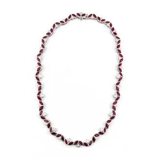 Necklace Leaf Motif Articulated Links 2.70ctw Round Brilliant Diamonds GIA: 2231194325 32.13ctw Red Ruby 950pt 9mm 17" 45.1g 226100019