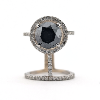 Ring Halo Openwork, Split Shank 0.64ctw Round Brilliant Diamonds 3.92ct Black Black Diamonds 18kw 24mm Sz5.5 10.3g 226100028