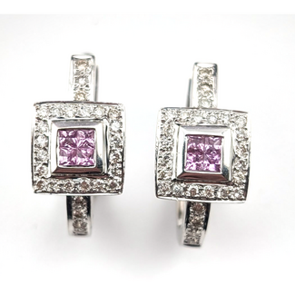Earrings Geometric Leverback .75ctw Round Diamonds .33ctw Pink Sapphire 14kw .75x.4" 6.74g 126080081