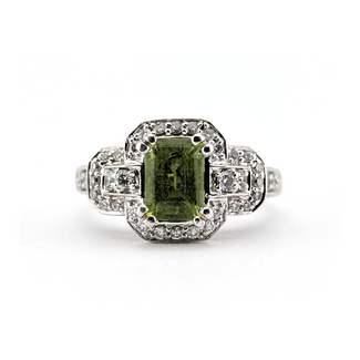 Ring Halo Accented Shoulders .35ctw Round Diamonds 1.10ctw Peridot 18kw 2.5mm Sz6 5.97g 126080089