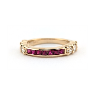Ring Band Accented Shoulders .72ctw Round Diamonds .35ctw Red Ruby 14ky 3mm Sz6 3.87g 126080090