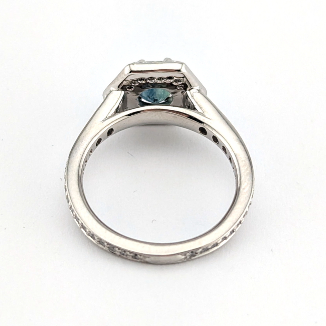 Ring Engagement Halo 0.5ctw Diamonds 1.28ct Round Montana Sapphire GIA: 2245085145 Palladium 2.5mm Sz6.5 4.85g 126038028