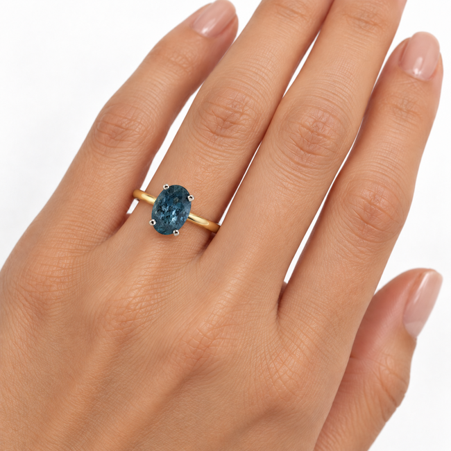 Ring Solitaire GIA: 1242085149 1.76ct Montana Greenish Blue Sapphire 14ky 2mm Sz5 3.6g 126100014