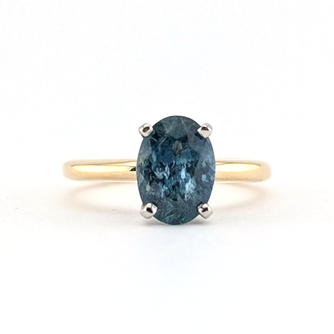 Ring Solitaire GIA: 1242085149 1.76ct Montana Greenish Blue Sapphire 14ky 2mm Sz5 3.6g 126100014