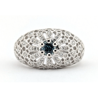 Ring Milgrain Vintage .33ctw Round Diamonds .33ct Montana Sapphire GIA: 1242086047 Platinum Sz7 8.23g 126020010
