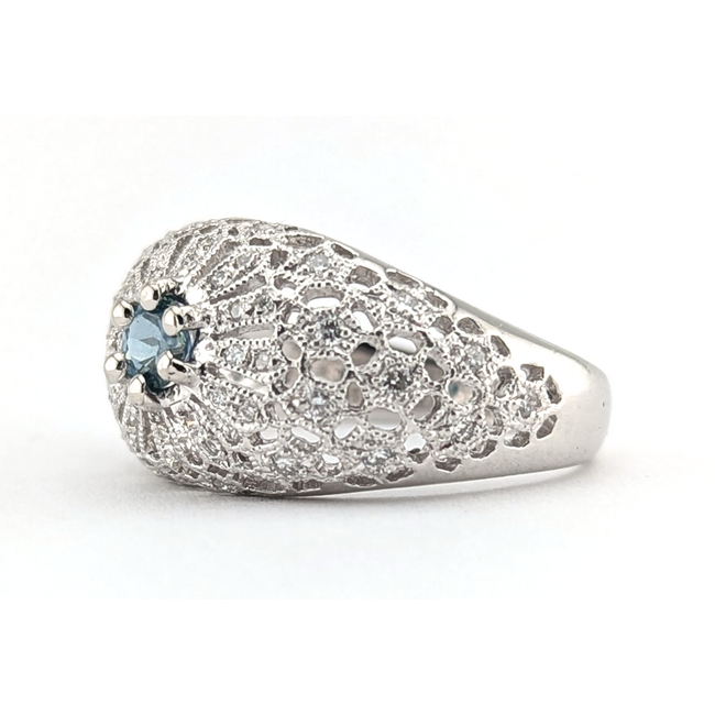 Ring Milgrain Vintage .33ctw Round Diamonds .33ct Montana Sapphire GIA: 1242086047 Platinum Sz7 8.23g 126020010