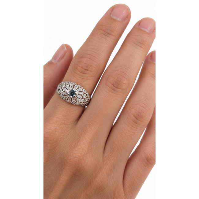 Ring Milgrain Vintage .33ctw Round Diamonds .33ct Montana Sapphire GIA: 1242086047 Platinum Sz7 8.23g 126020010