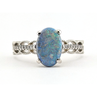 Ring Oval Milgrain 0.25ctw Diamonds 1.08ct Black Opal GIA: 2245085148 Platinum Sz6.5 4.25g 125120016