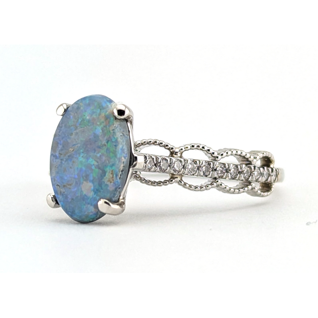 Ring Oval Milgrain 0.25ctw Diamonds 1.08ct Black Opal GIA: 2245085148 Platinum Sz6.5 4.25g 125120016