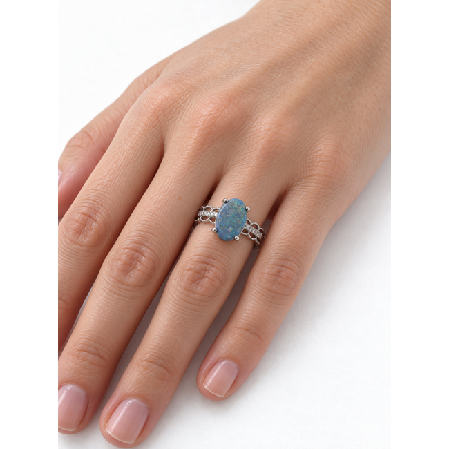 Ring Oval Milgrain 0.25ctw Diamonds 1.08ct Black Opal GIA: 2245085148 Platinum Sz6.5 4.25g 125120016