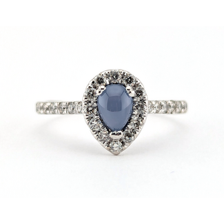 Ring Tear Drop Halo .33ctw Round Diamonds GIA: 6243086079 .67ct Blue Sapphire 14kw 1.8mm Sz6.5 1.94g 126100013