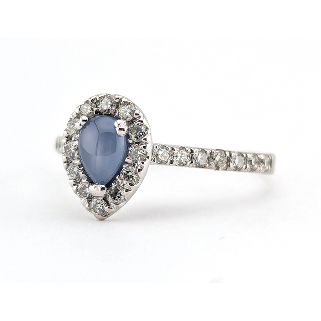 Ring Tear Drop Halo .33ctw Round Diamonds GIA: 6243086079 .67ct Blue Sapphire 14kw 1.8mm Sz6.5 1.94g 126100013