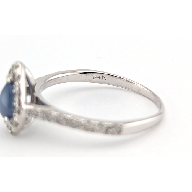 Ring Tear Drop Halo .33ctw Round Diamonds GIA: 6243086079 .67ct Blue Sapphire 14kw 1.8mm Sz6.5 1.94g 126100013