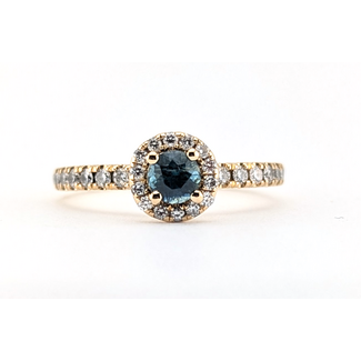 Ring Halo .38ctw Round Diamonds .52ct Montana Sapphire GIA: 5242086043 14ky 2.2mm Sz8.5 2.66g 125110046