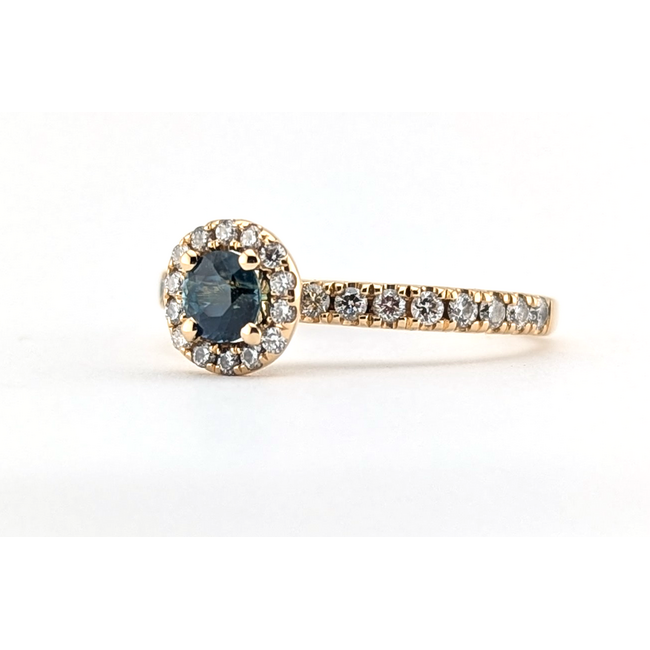 Ring Halo .38ctw Round Diamonds .52ct Montana Sapphire GIA: 5242086043 14ky 2.2mm Sz8.5 2.66g 125110046
