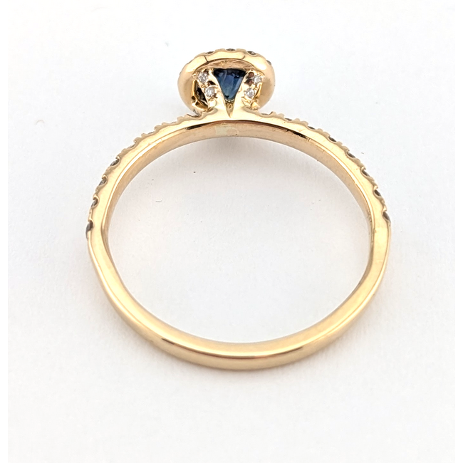 Ring Halo .38ctw Round Diamonds .52ct Montana Sapphire GIA: 5242086043 14ky 2.2mm Sz8.5 2.66g 125110046