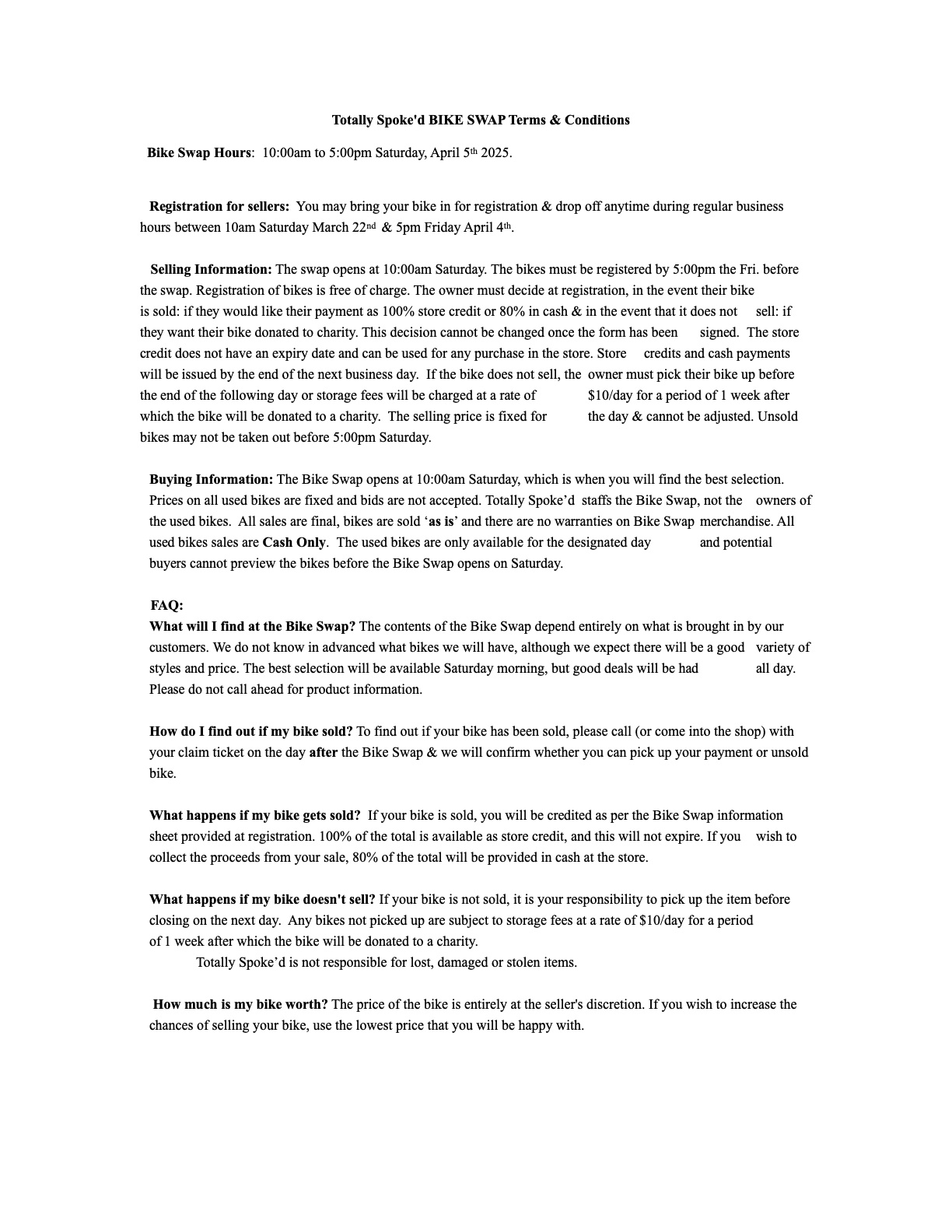 Bike Swap Terms & Condtions