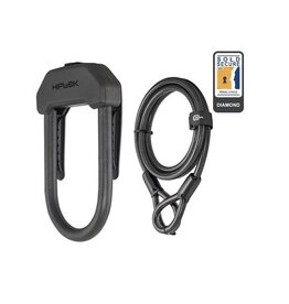 HIPLOK Hiplok DX Plus Lock (Wearable D-Lock w/2m cable), All Black