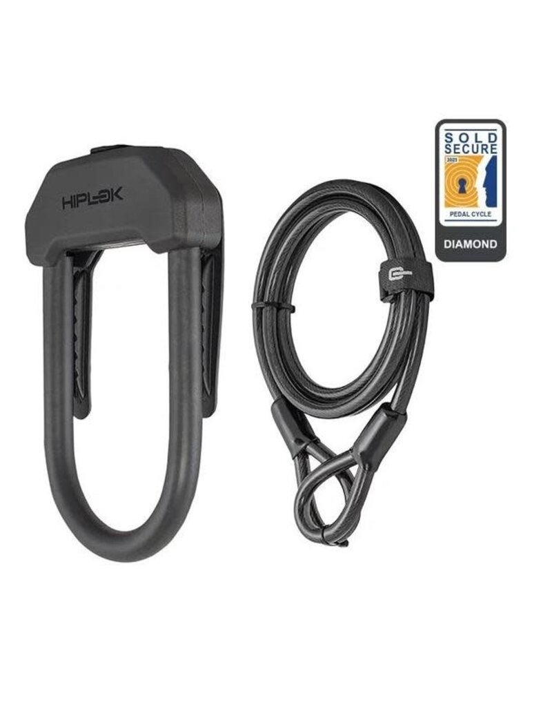 HIPLOK Hiplok DX Plus Lock (Wearable D-Lock w/2m cable), All Black