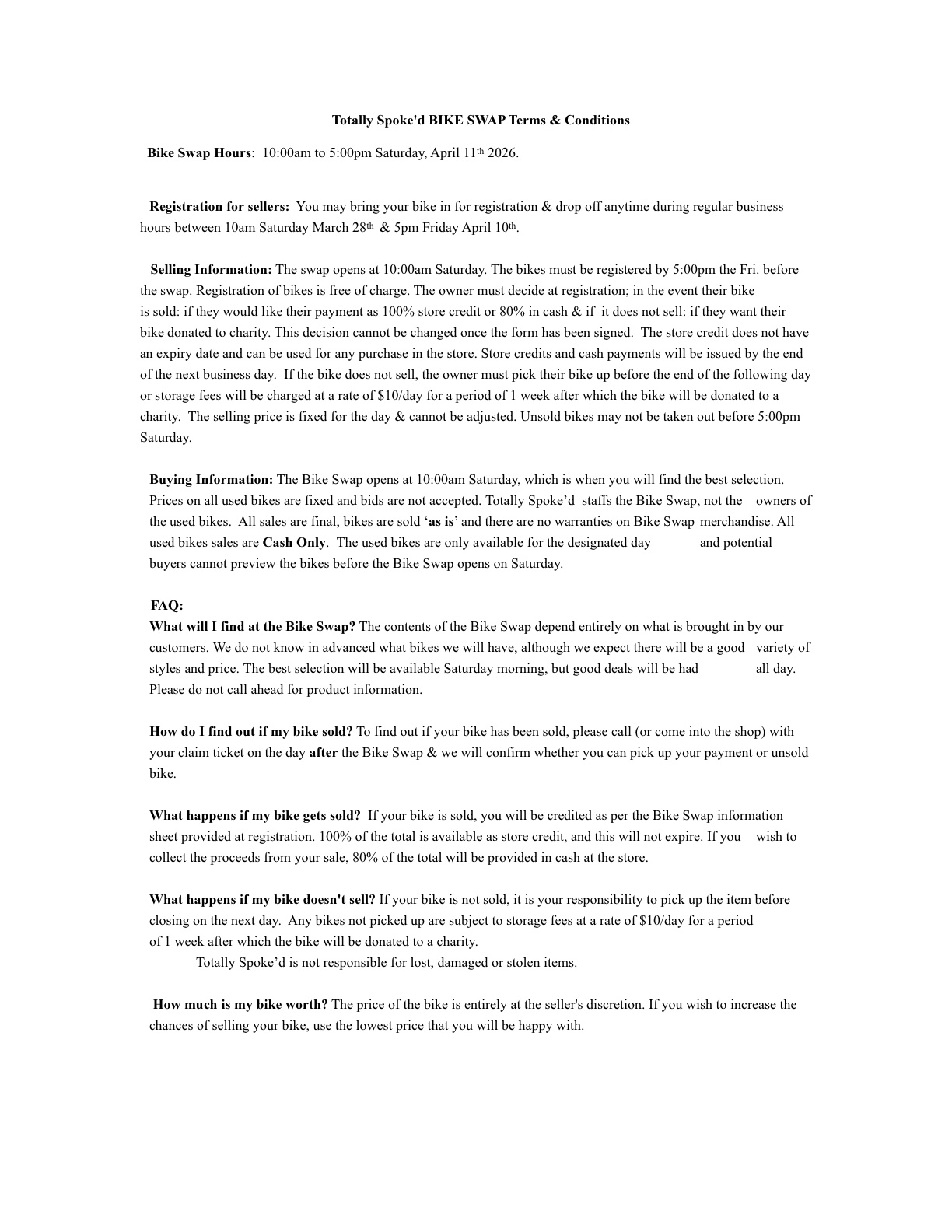 Bike Swap Terms & Condtions