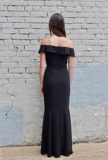 HUSH COLLECTION Off the shoulder fitted maxi dress w/ slit