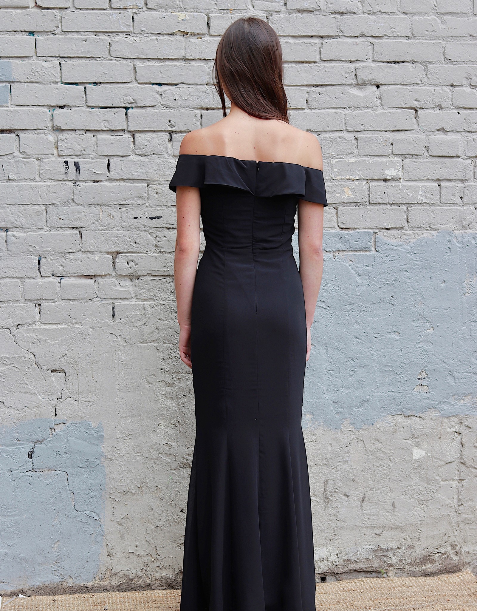 off the shoulder fitted gown
