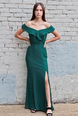 HUSH COLLECTION Off the shoulder fitted maxi dress w/ slit