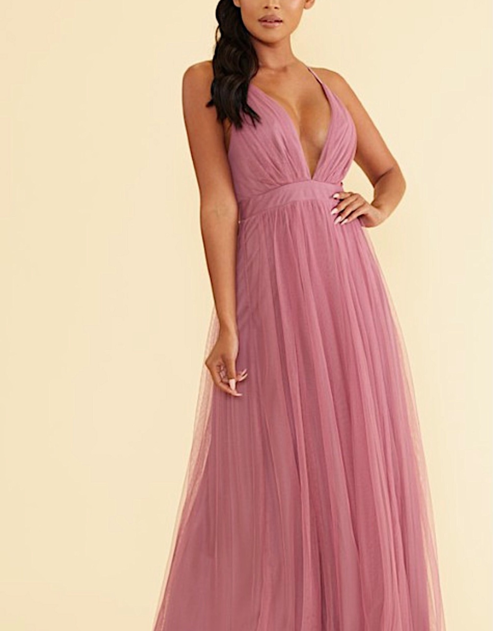 HUSH Solid tulle maxi dress