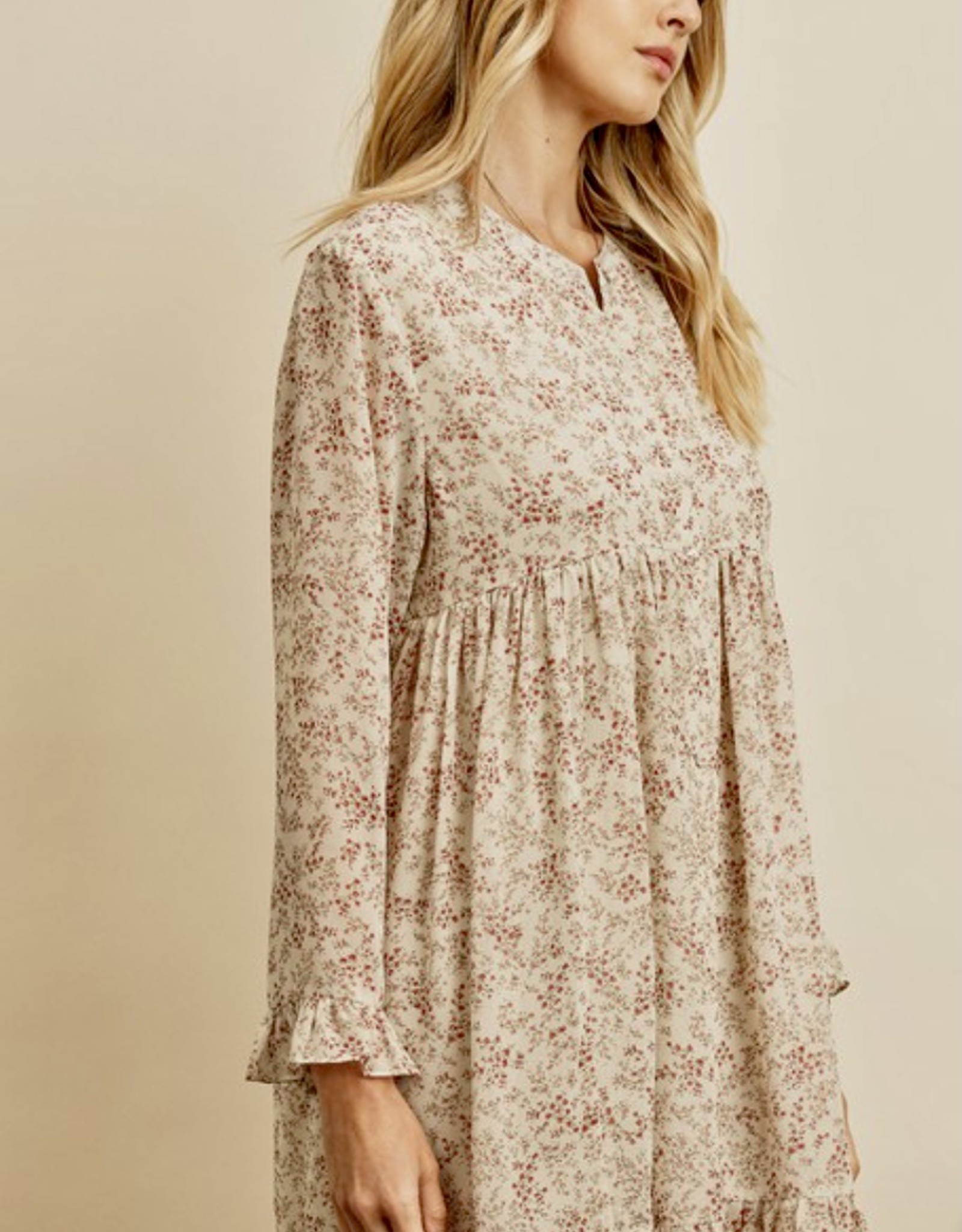 Floral print 3/4 sleeve babydoll dress HUSH