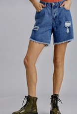 HUSH High rise distressed bermuda length shorts