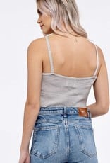 HUSH Knit cropped lace front tank
