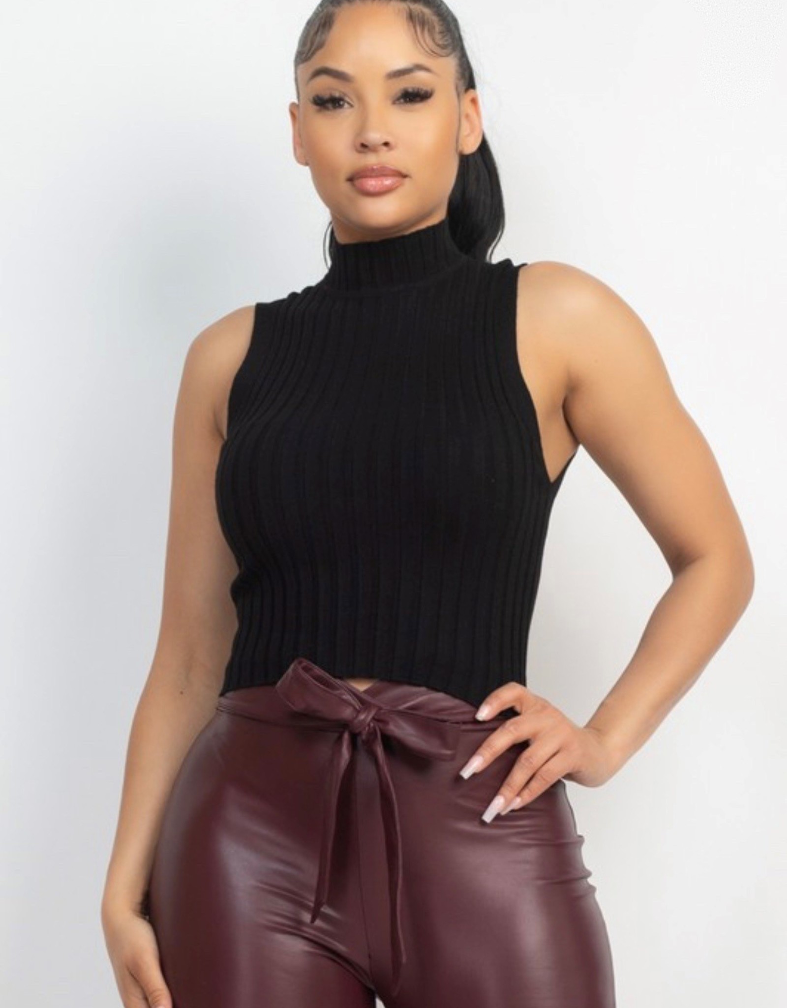 HUSH ZENA mock neck ribbed S/L top