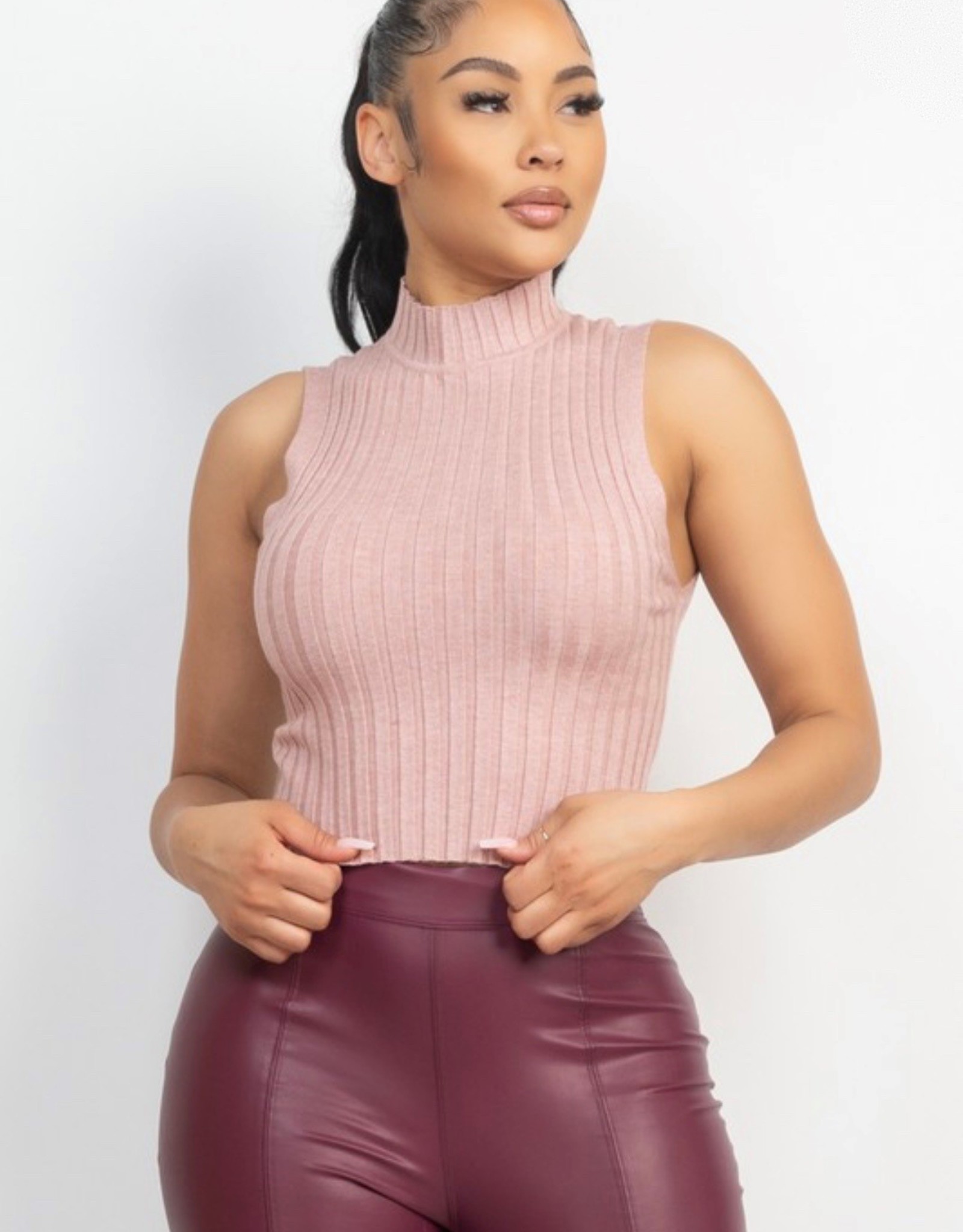 HUSH ZENA mock neck ribbed S/L top