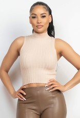 HUSH ZENA mock neck ribbed S/L top