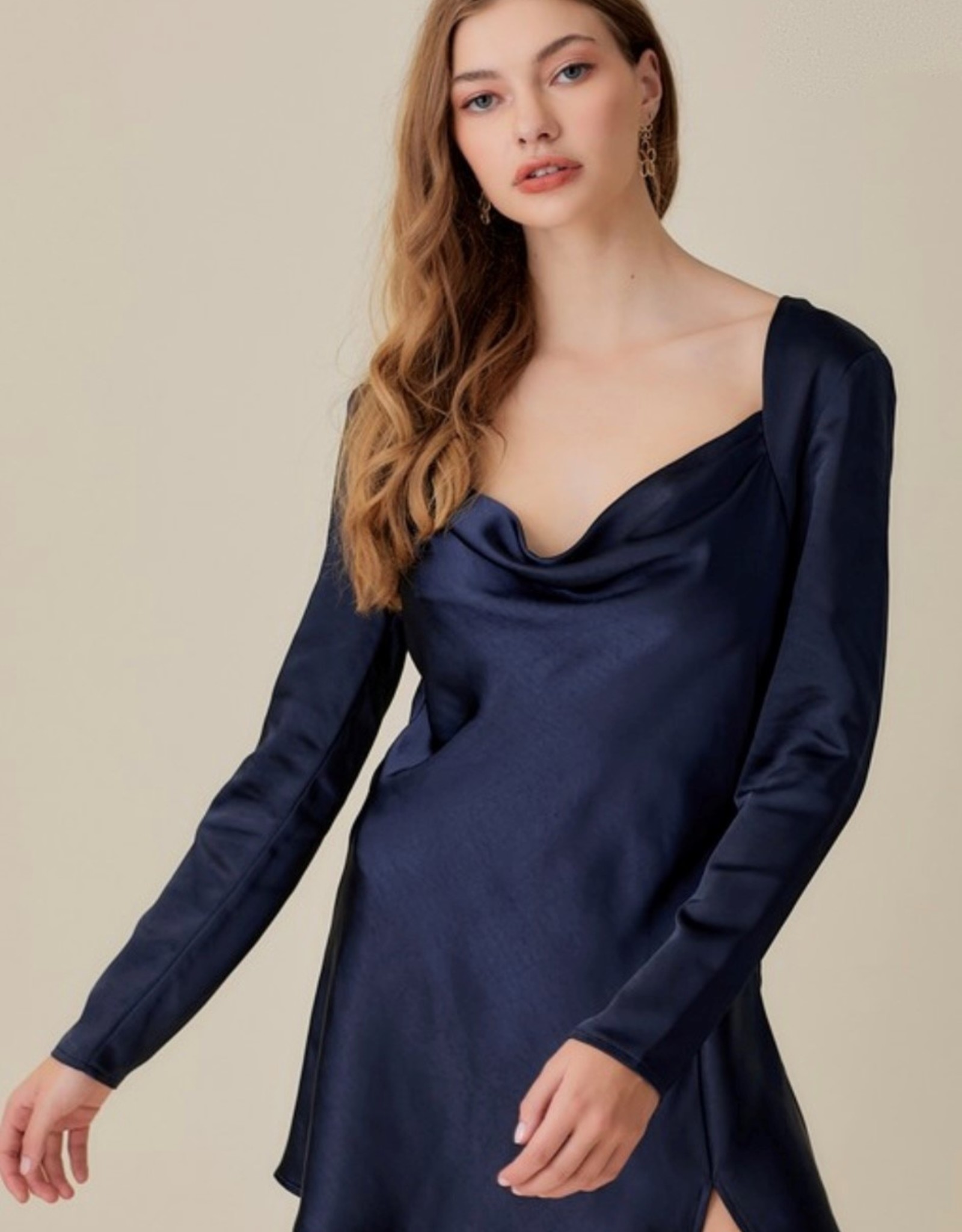 HUSH SHANAYA satin L/S cowl dress