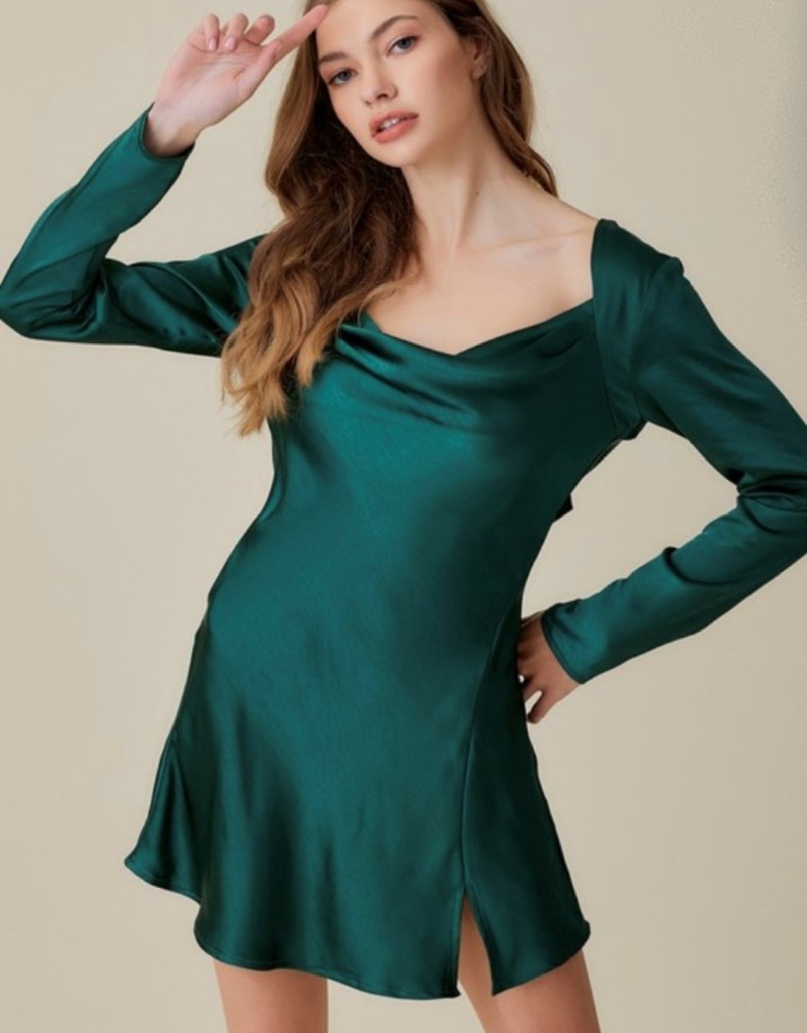 HUSH SHANAYA satin L/S cowl dress