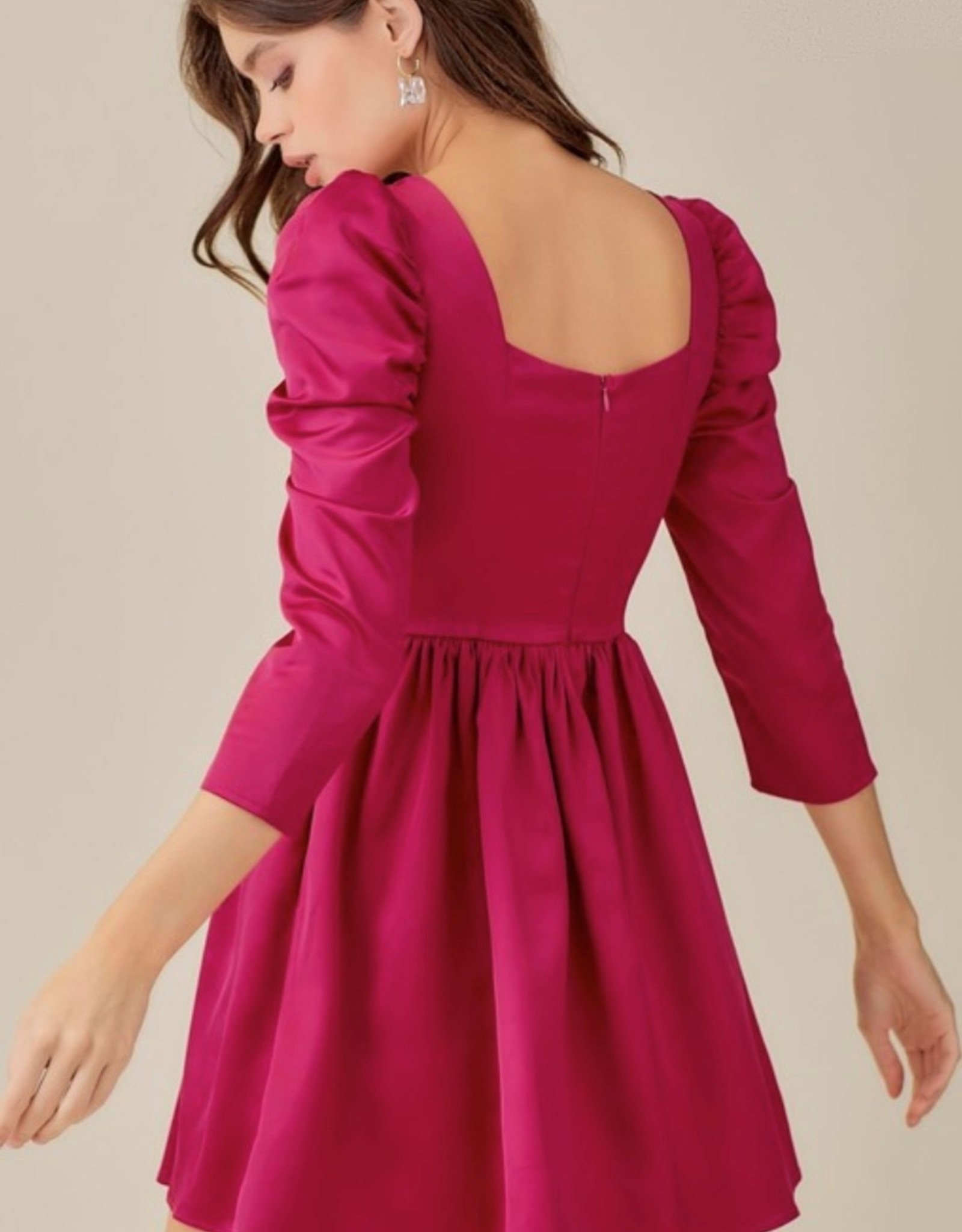 HUSH SKYLYNN satin puff sleeve babydoll dress