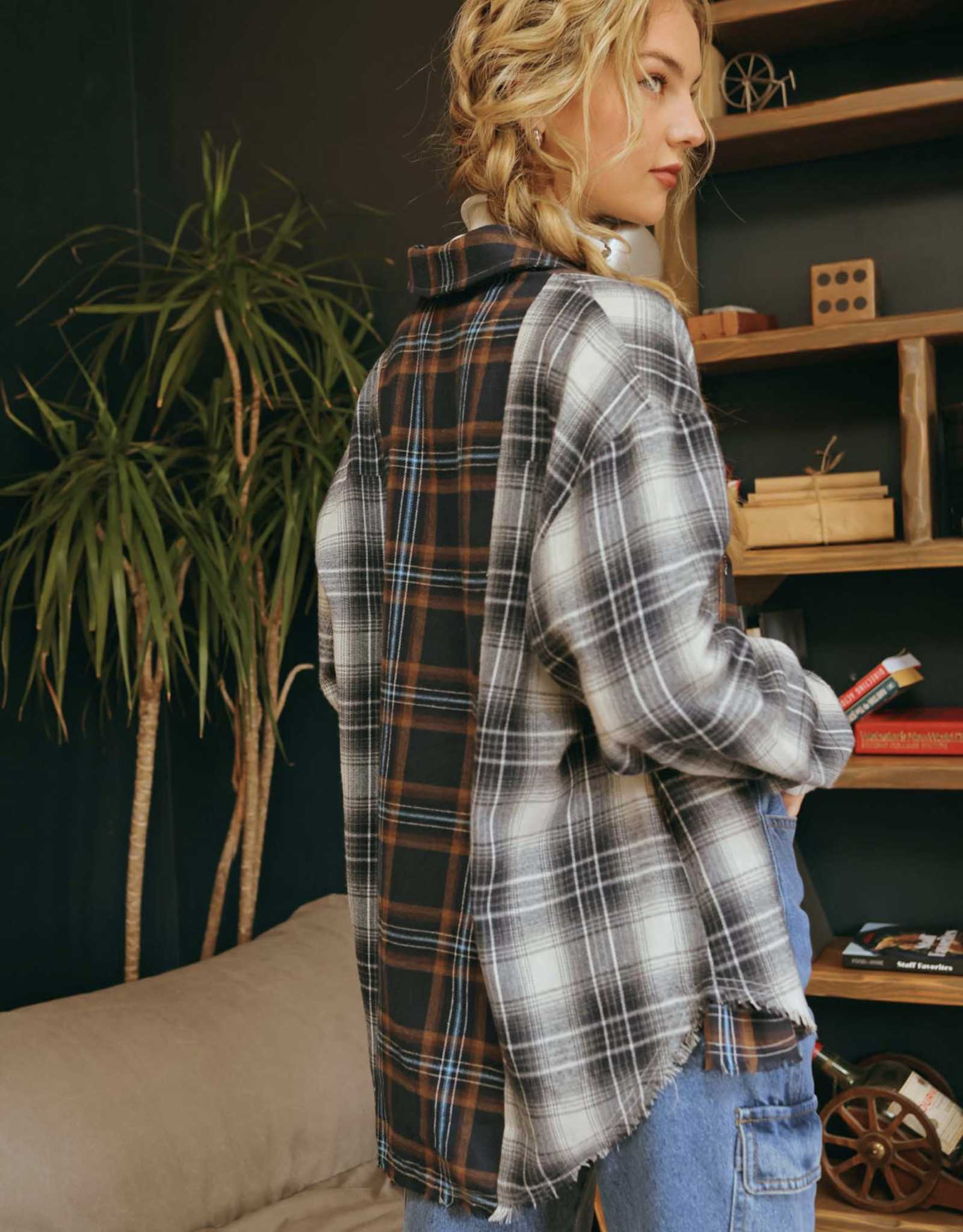 HUSH DARCY patchwork button up flannel