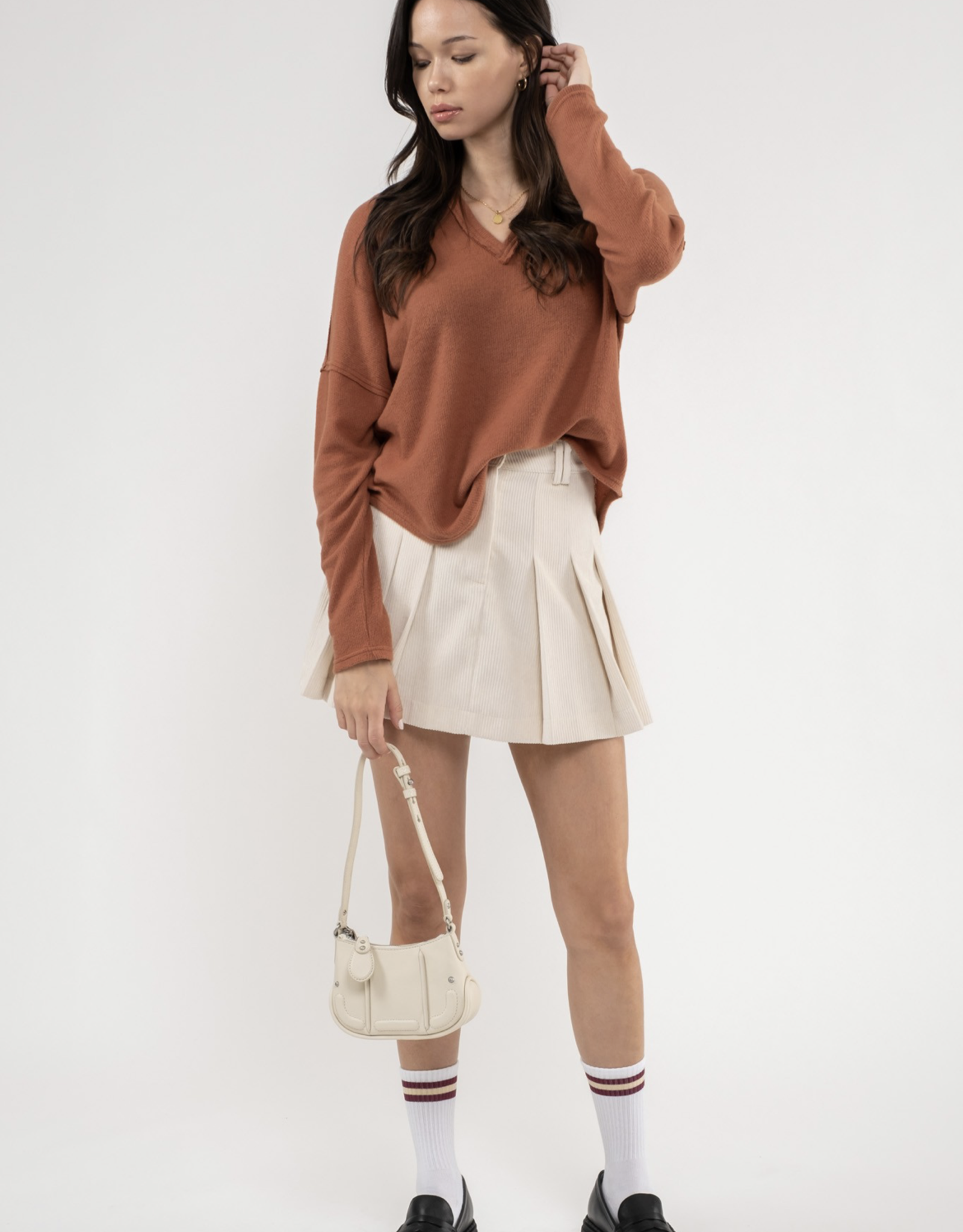 DANAE raw edge split neck L/S top   HUSH