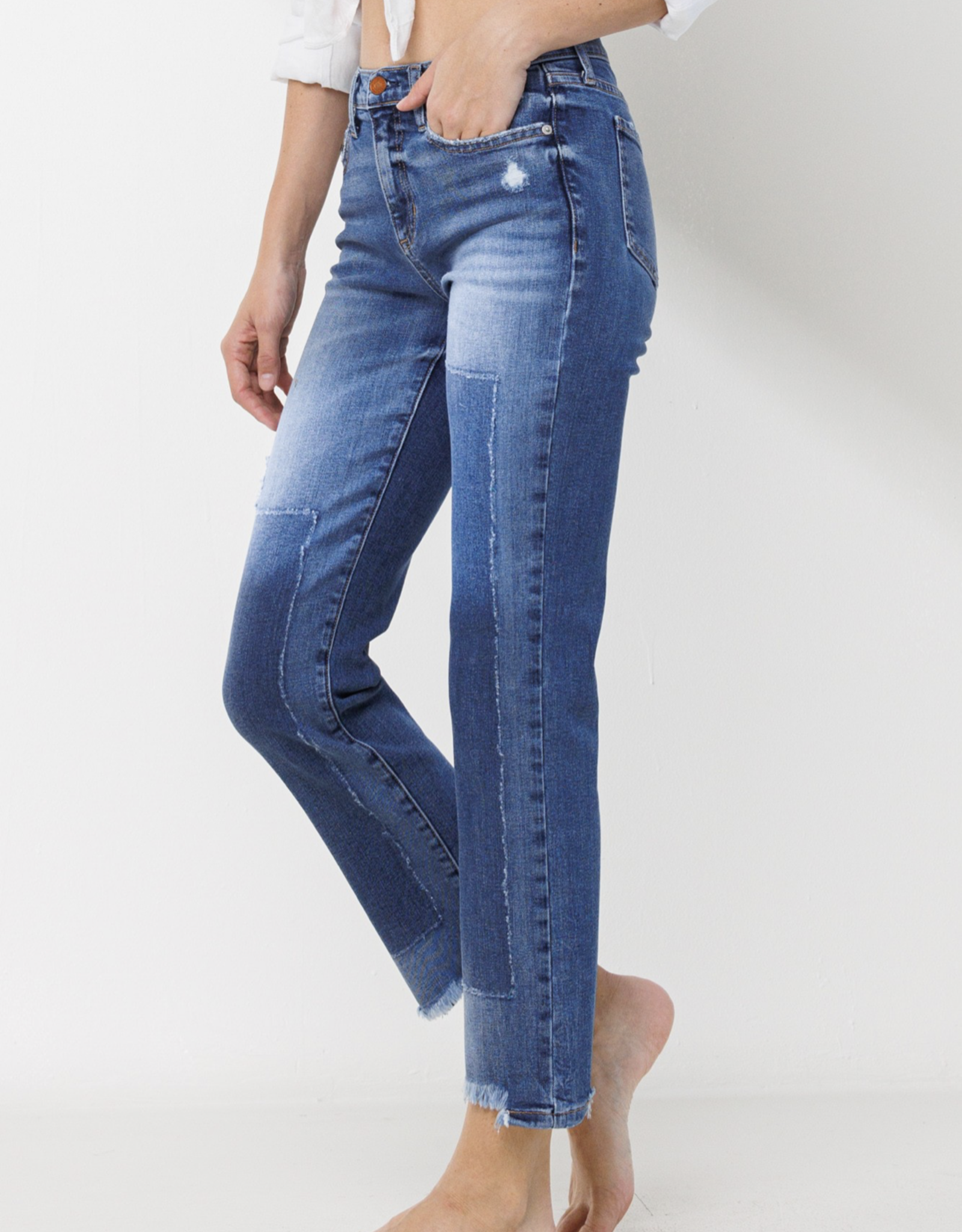 HUSH ELENA mid rise patchwork denim