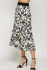 HUSH EDEN cheetah print satin pleated midi skirt