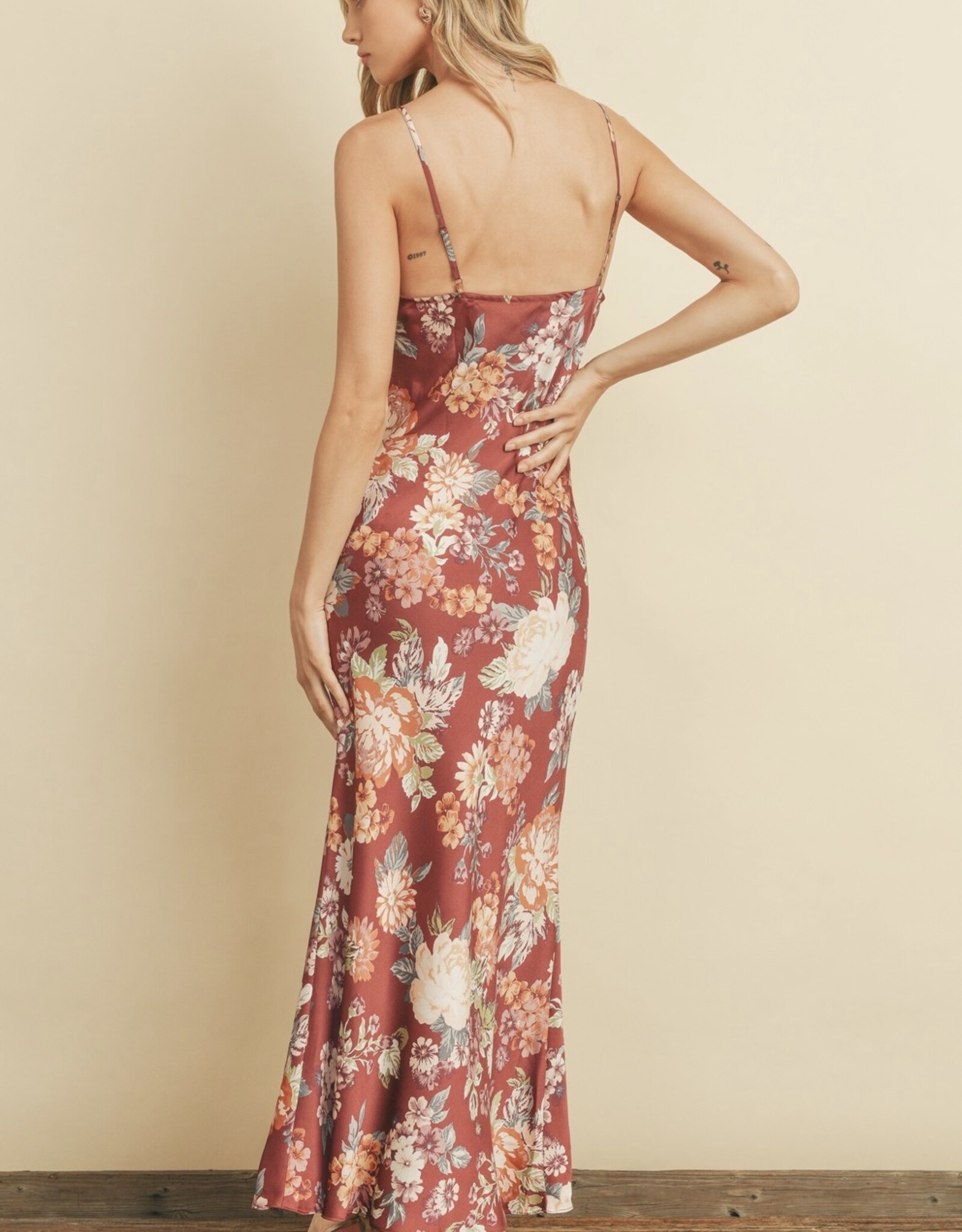 HUSH ELISA satin primrose maxi dress